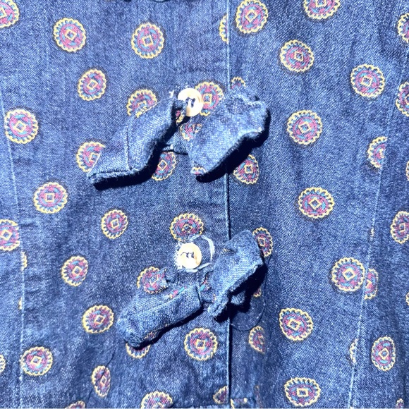 Vintage Mizz Lizzy Denim Fit & Flare Medallion Print Midi Dress Blue Size 7/8 - Picture 7 of 8